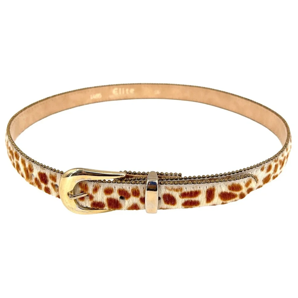 Elite Womens S M Statement Belt Giraffe Print Calf Hair Leather Vintage